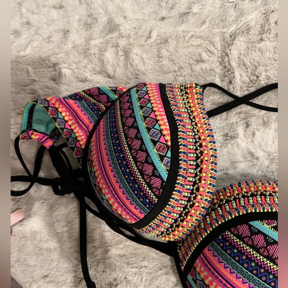 Colorful Patterned Bikini Top - Picture 3 of 5